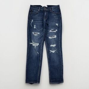 KanCan Jeans Juniors 3/25 Boyfriend Fit Distressed Blue Denim Measures 29 x 28